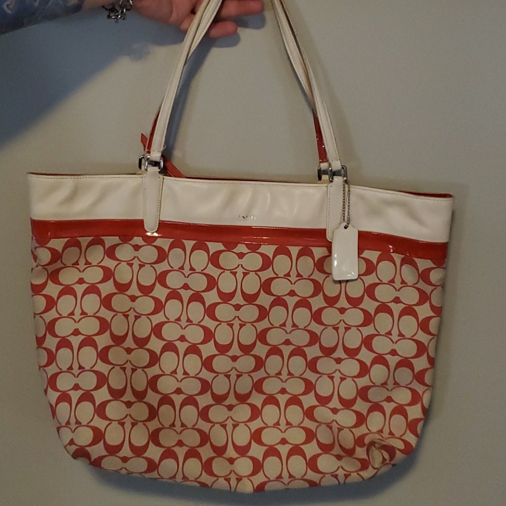 Coach coral & cream signature tote